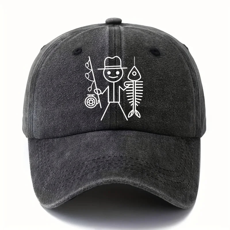 Șapcă de baseball cu imprimeu de bărbat desenat care pescuiește, șapcă cu bor curbat pentru activități în aer liber, șapcă de șofer de camion, șapcă pentru vacanță, călătorii și camping
