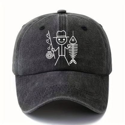 Șapcă de baseball cu imprimeu de bărbat desenat care pescuiește, șapcă cu bor curbat pentru activități în aer liber, șapcă de șofer de camion, șapcă pentru vacanță, călătorii și camping