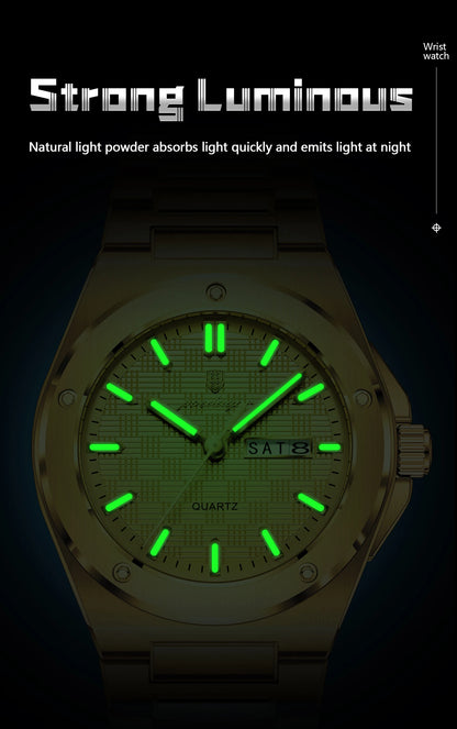 POEDAGAR Business Men Clock Date Week Stainless Steel Luxury Man Wristwatch Waterproof Luminous Sport Quartz Men's Watches Reloj