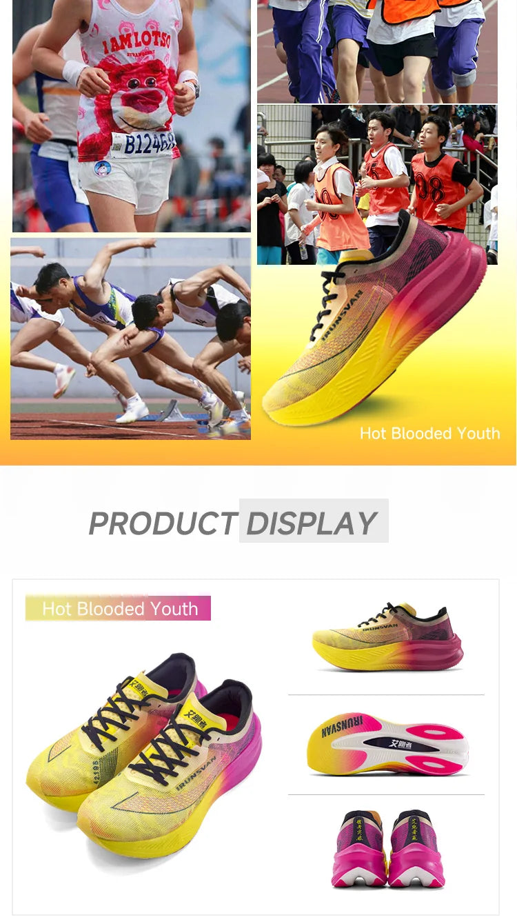 IRUNSVAN Scarpe da running professionali per maratona con piastra in carbonio e nylon, leggere e ammortizzate, sneakers outdoor da allenamento per uomo e donna