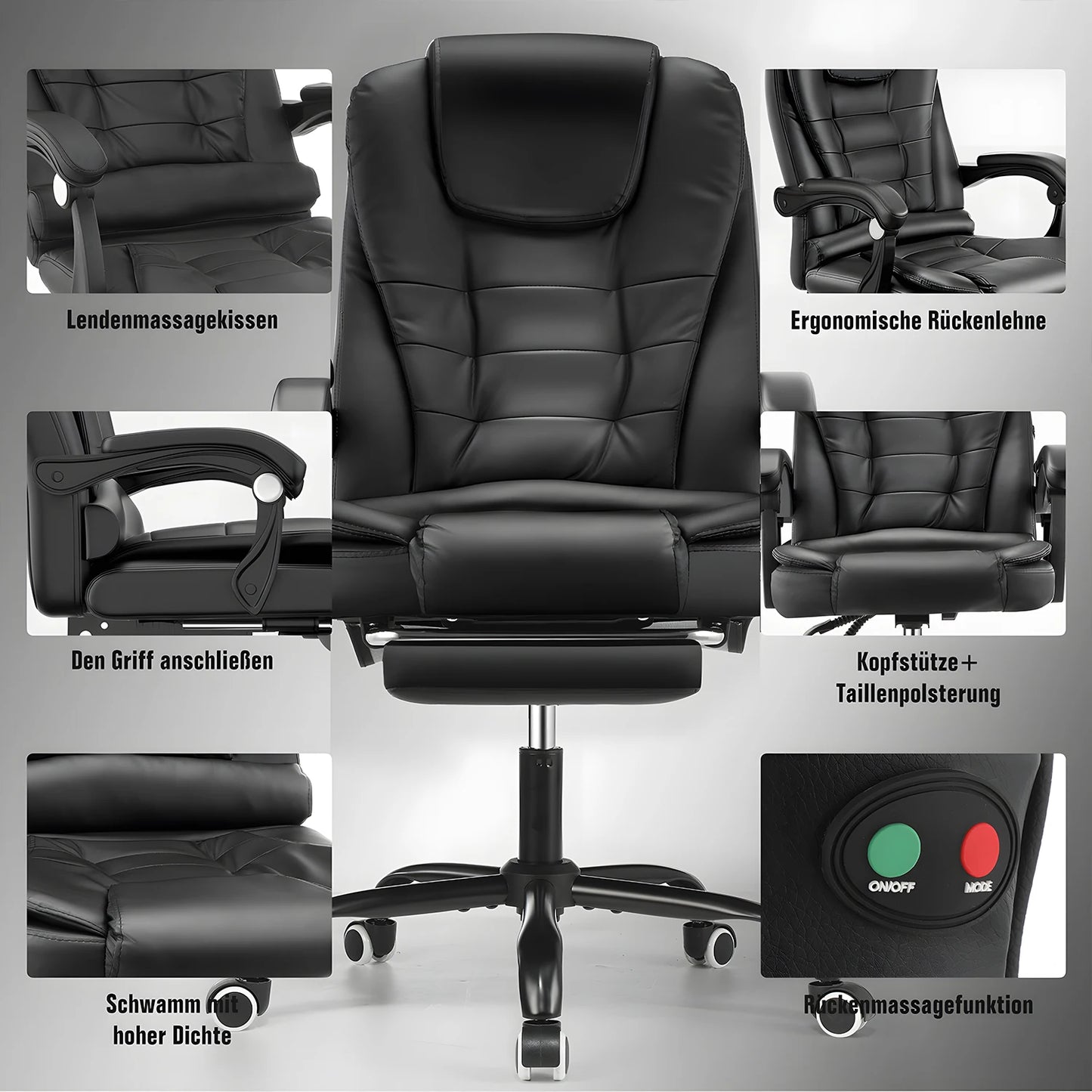 Ergonomic office chair with massage function, executive chair desk chair with armrests headrest footrest computer chair Black