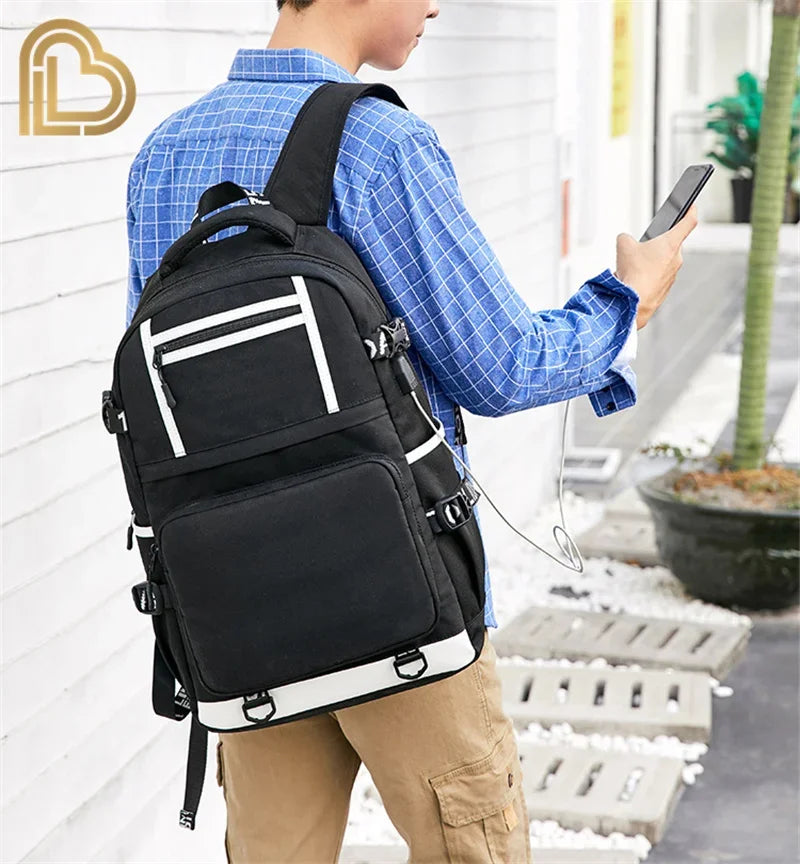 Yule Trooper F-Fortnited Battle Royale Backpack with USB Charging Anime Figures Study Stationery Compartment Students Mochila