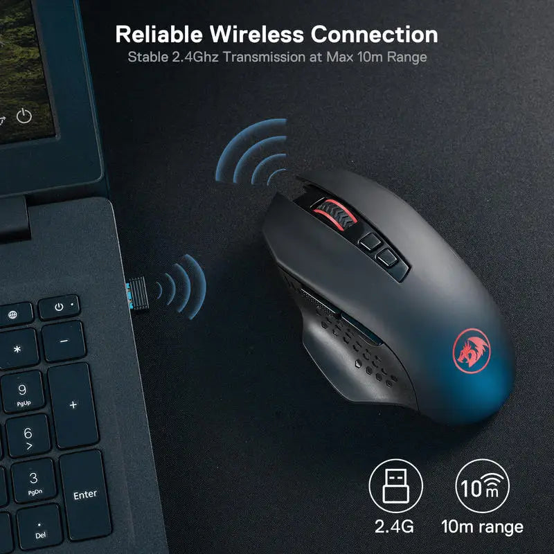 Redragon M656 Gainer Wireless Gaming Mouse, 4000 DPI 2.4GHz Wireless Gaming Mouse with 7 Programmable Buttons, 5 DPI Levels & Red LED Backlight