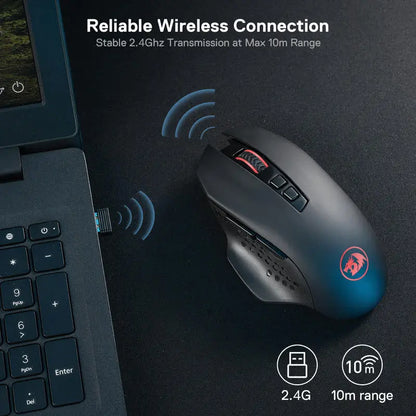 Redragon M656 Gainer Wireless Gaming Mouse, 4000 DPI 2.4GHz Wireless Gaming Mouse with 7 Programmable Buttons, 5 DPI Levels & Red LED Backlight