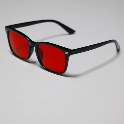 Men's Unique Style Square Glasses with Red Lenses and Anti Blue Light Function Very Suitable