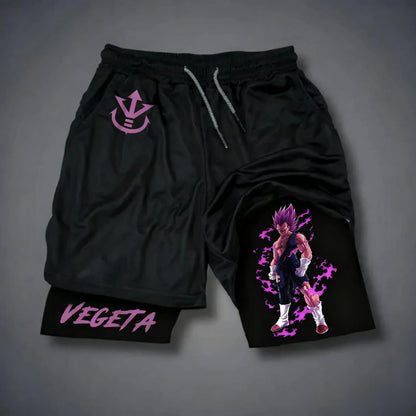 Dragon Ball Wukong Printed Double Layer Shorts for Men, Elastic Drawstring, Spring/Summer Breathable Sports and Fitness Shorts
