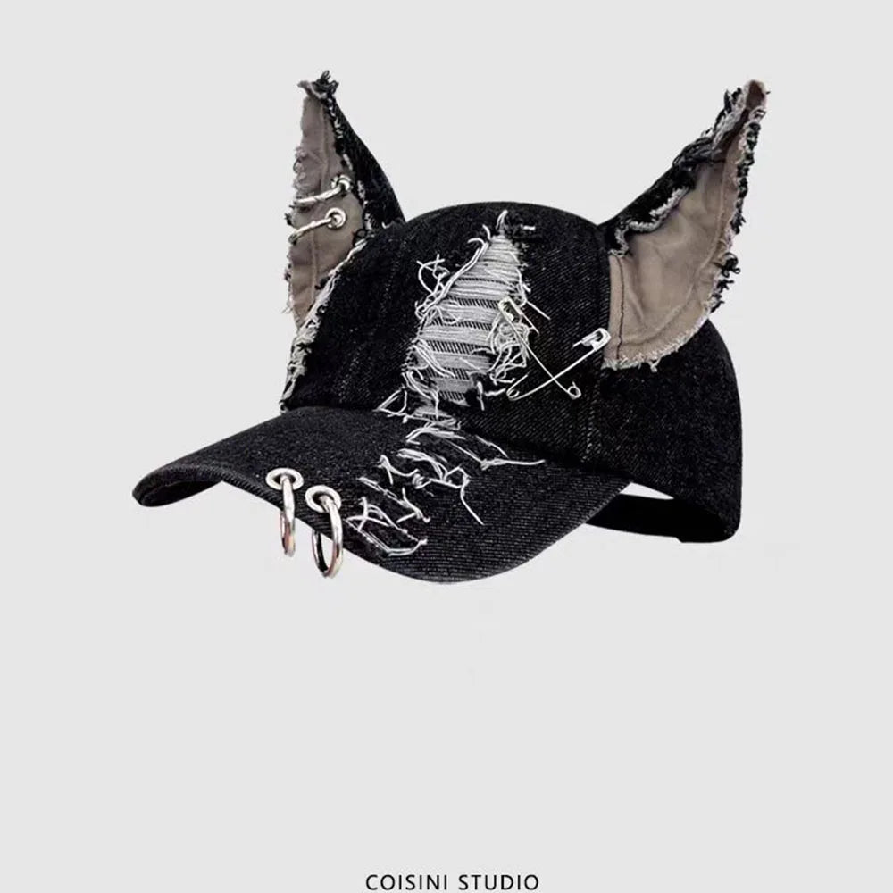 y2k Hot Girl Graffiti Jeans Rabbit Ears Cowboy Baseball Hat Wash Graffiti Hip Hop Cap Women Men Party Team Baseball Cap
