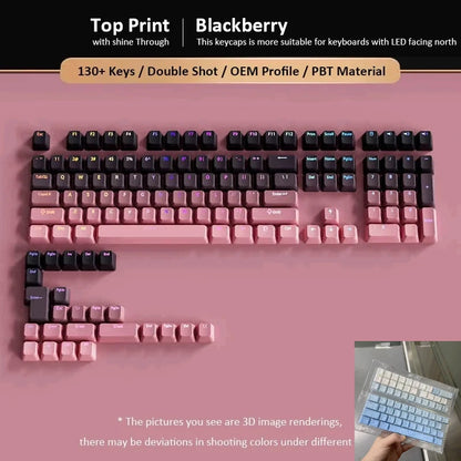 Conjunto de 133+ teclas OEM em gradiente para teclado mecânico gaming com switches Cherry MX, PBT retroiluminado RGB, layout ISO