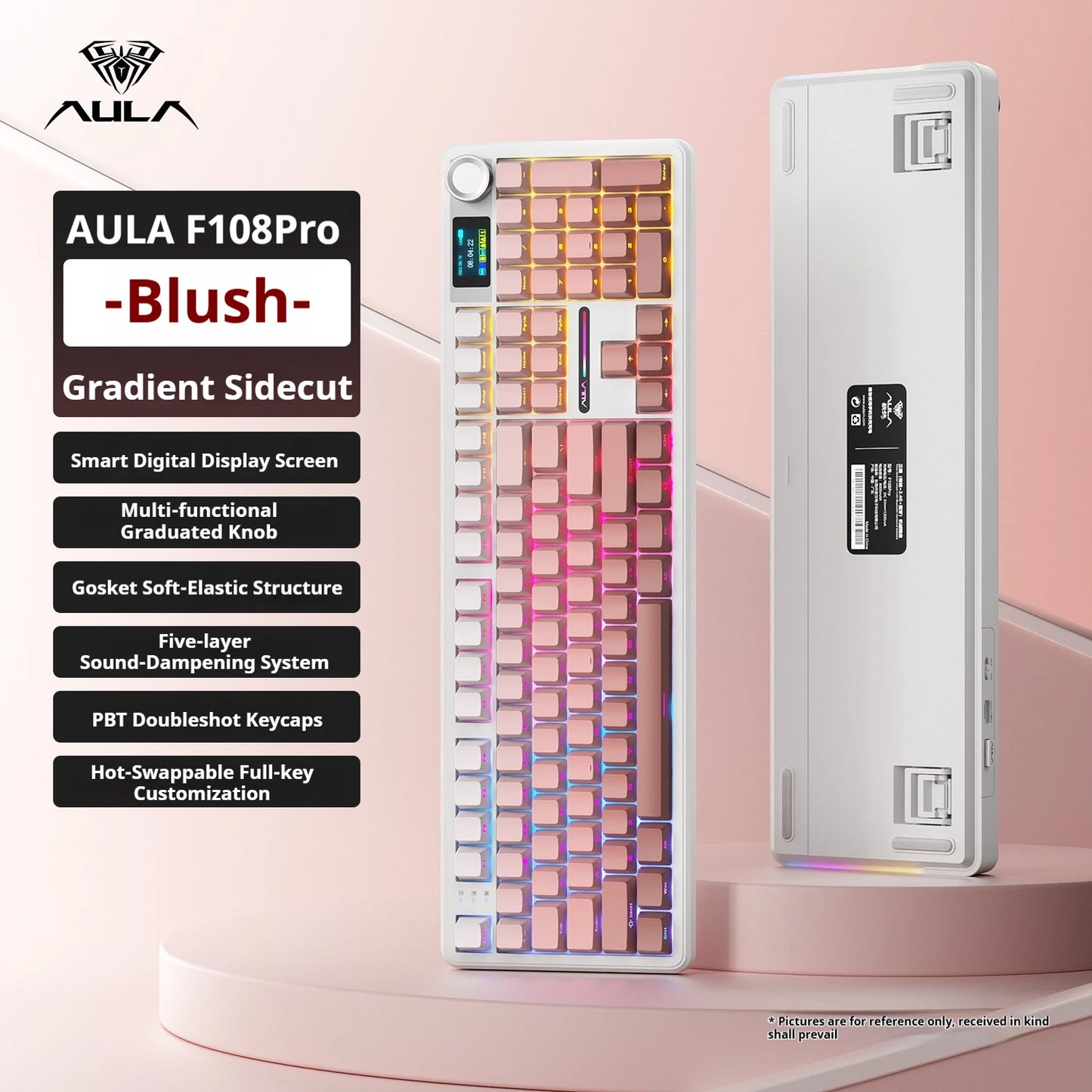 Teclado mecânico AULA F108 PRO personalizado, layout 100%, retroiluminação RGB, Bluetooth sem fios, switch HiFi, teclado gaming