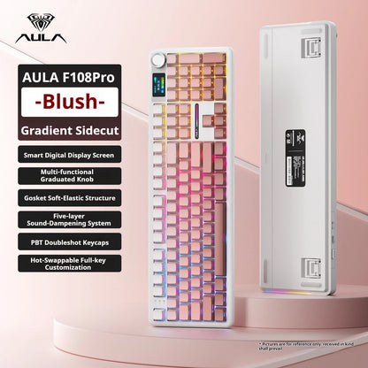 Teclado mecânico AULA F108 PRO personalizado, layout 100%, retroiluminação RGB, Bluetooth sem fios, switch HiFi, teclado gaming