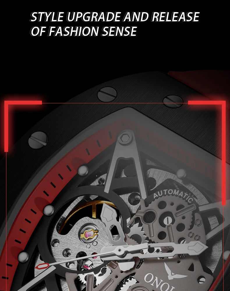 ONOLA Luxury Automatic Watch Men Fashion Hollow Silicone Waterproof Mechanical Watch Men Military Sports Watch Clock