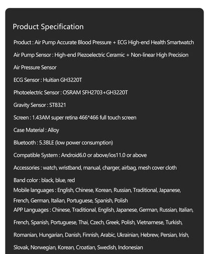 2026New Blood Pressure Air Pump Airbag Accurate Measure Smart Watch Men Micro Physical Examination Health ECG Smartwatch NFC BOX