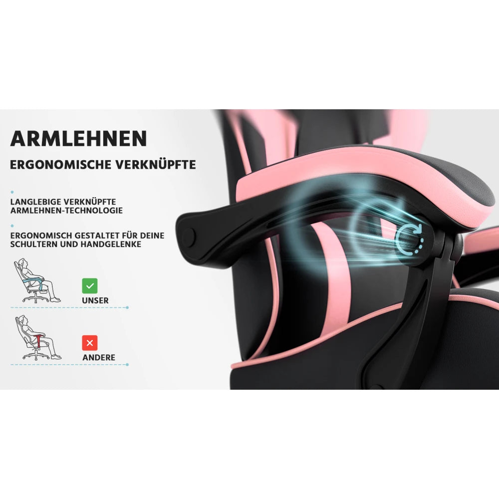 Ergonomic Gaming Chair with Lumbar Support, Adjustable Office Chair, Breathable PU Leather Computer Chair with Footrest & Reclining Backrest
