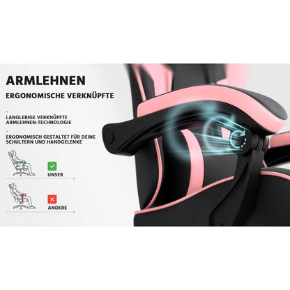 Ergonomic Gaming Chair with Lumbar Support, Adjustable Office Chair, Breathable PU Leather Computer Chair with Footrest & Reclining Backrest