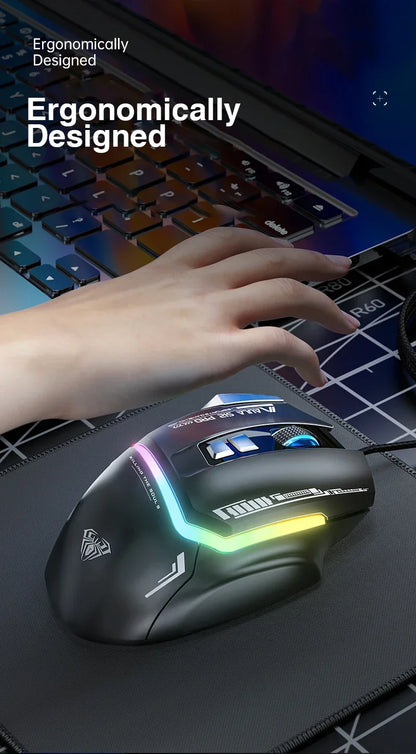 AULA S12Pro Wired Mechanical Mouse 1000HZ 12800DPI RGB Low Latency Macro Defines Esports Gaming Mouse PC Gamer Accessories