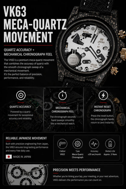 39mm Carbon Fiber Panda Chronograph Watch VK63 Quartz Sapphire Crystal Custom Logo Men's Sports Wristwatch