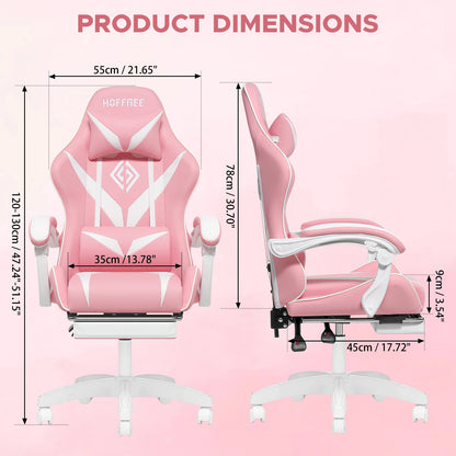 200Lbs Gaming Chair with Massage Lumbar Support, Ergonomic PC Gaming Chair with Footrest, Reclining Adjustable Armrest Computer Chair