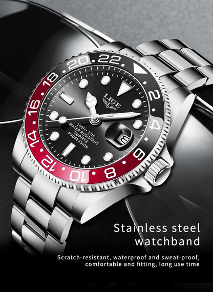 LIGE Fashion Business Watch Men 3ATM Waterproof Luminous Wristwatch Men Clock Top Brand Luxury Sports Quartz Diving Chronograph