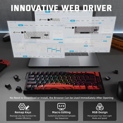 Teclado Gaming ATTACK SHARK X68PRO HE sem fios com Rapid Trigger, atuação ajustável, Hot-Swap, retroiluminação RGB, BT/2.4GHz/com fios