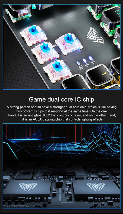 Teclado Mecânico AULA F2088 com Fio para Gaming, Botão Multifuncional, 104 Teclas, Retroiluminação Magic, Programação Macro, Compu