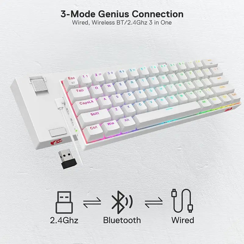 Redragon K530 Pro Draconic 60% Wireless Mechanical Keyboard, 61-Key RGB Hot-Swappable Gaming Keyboard, Bluetooth 5.0/2.4GHz/USB-C Tri-Mode Mechanical Keyboard