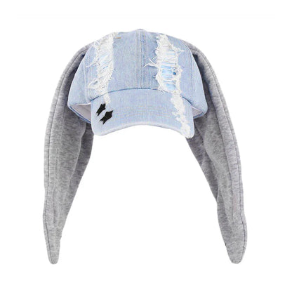 New MinJi Haerin OMG Stage Long Rabbit Ear Hat Y2K Style Denim Blue Baseball Cap Fashion Hip-Pop Cap Couple Birthday Gifts