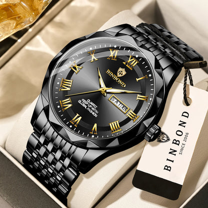 Reloj de pulsera de lujo de cuarzo BINBOND Original Brand para hombre, luminiscente, resistente al agua, con fecha automática, indicación del día de la semana y estilo informal.