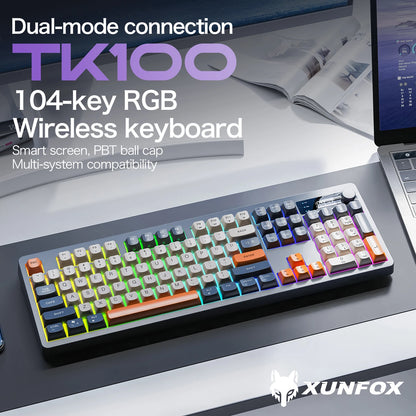 Teclado XUNFOX TK100 sem fios 2.4 Bluetooth de modo duplo para gaming, silencioso, escritório e portátil, universal
