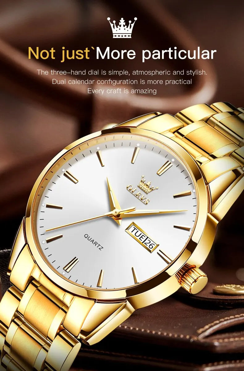 OLEVS Classic Gold Wrist Watches For Top Brand Luxury Business Date Waterproof Luminous Stainless Steel Men Quartz Wristwatch