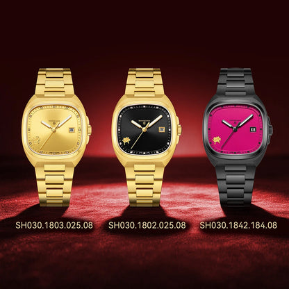 Shanghai Square Vintage Mechanical Watch 24K Gold Automatic Men's Watches 38mm Case 316L Stainless Steel Luxury Wristwatch SH030