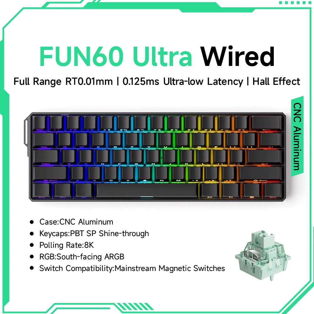 Teclado Gaming Mecânico Akko MonsGeek FUN60 Ultra com Interruptores Magnéticos, 60%, Rapid Trigger, 8K HE/TMR, Teclado Gamer Personalizado em Alumínio