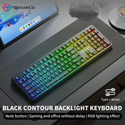 Teclado Bluetooth V108 Pro para escritório, baixo ruído, 2.4G, com e sem fios, layout completo, membrana com retroiluminação RGB