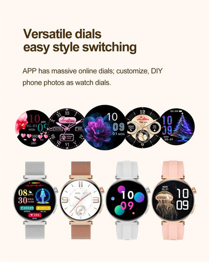 New 1.32inch Smart Watch For Women Health ECG Health Lady Watches Full Touch Screen Call Custom Dial Diamond Strap Smartwatch