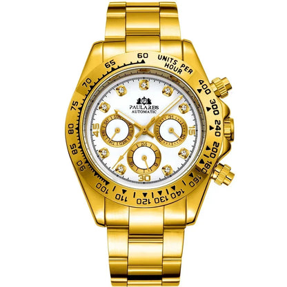 Automatic Mens Watch Mechanical Self Wind Movement Gold Black Stainless Steel Diamonds Stone Sports Luxury Fashion Watches