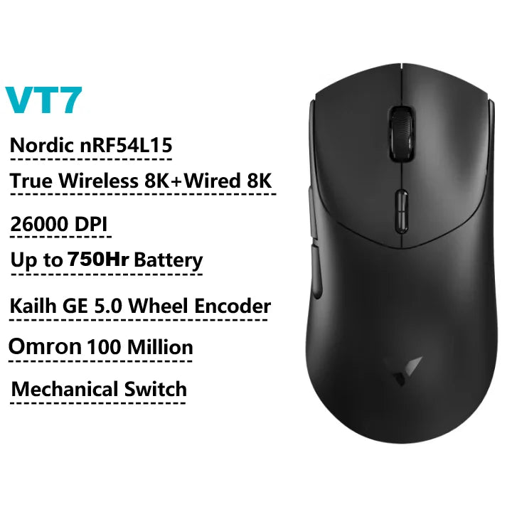 Rapoo VT7 MAX Wireless Gaming Mouse, True 8K Wireless Gaming Mouse, 53g Ultra-Lightweight, 30K DPI, 750-Hour Battery, Programmable Gaming Mouse