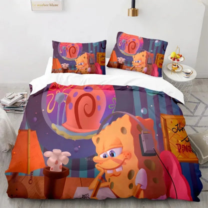 Cartoon Anime SpongeBobed Bedding Set 3D Printed Patricks Squidwards Quilt Duvet Cover Pillowcase Bed Set Full Queen King Size