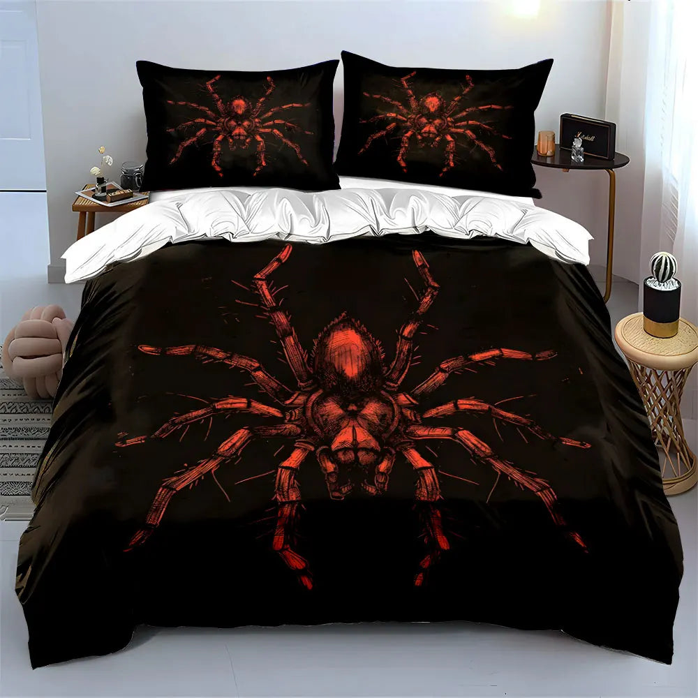 Red Spider Textured Artwork Pattern Duvet Cover Set Digital Print Colorful Polyester Bedding with Zipper Closur for kids gifts