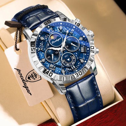 Luxe POEDAGAR-polshorloge voor heren – Sportieve, waterdichte en verlichte chronograaf, met leren band, quartz-uurwerk