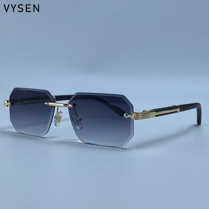 Vintage Punk Rectangle Rimless Sunglasses Men 2026 Luxury Brand Geometric Polygon Sun Glasses Male Trendy Square Shades Eyewear