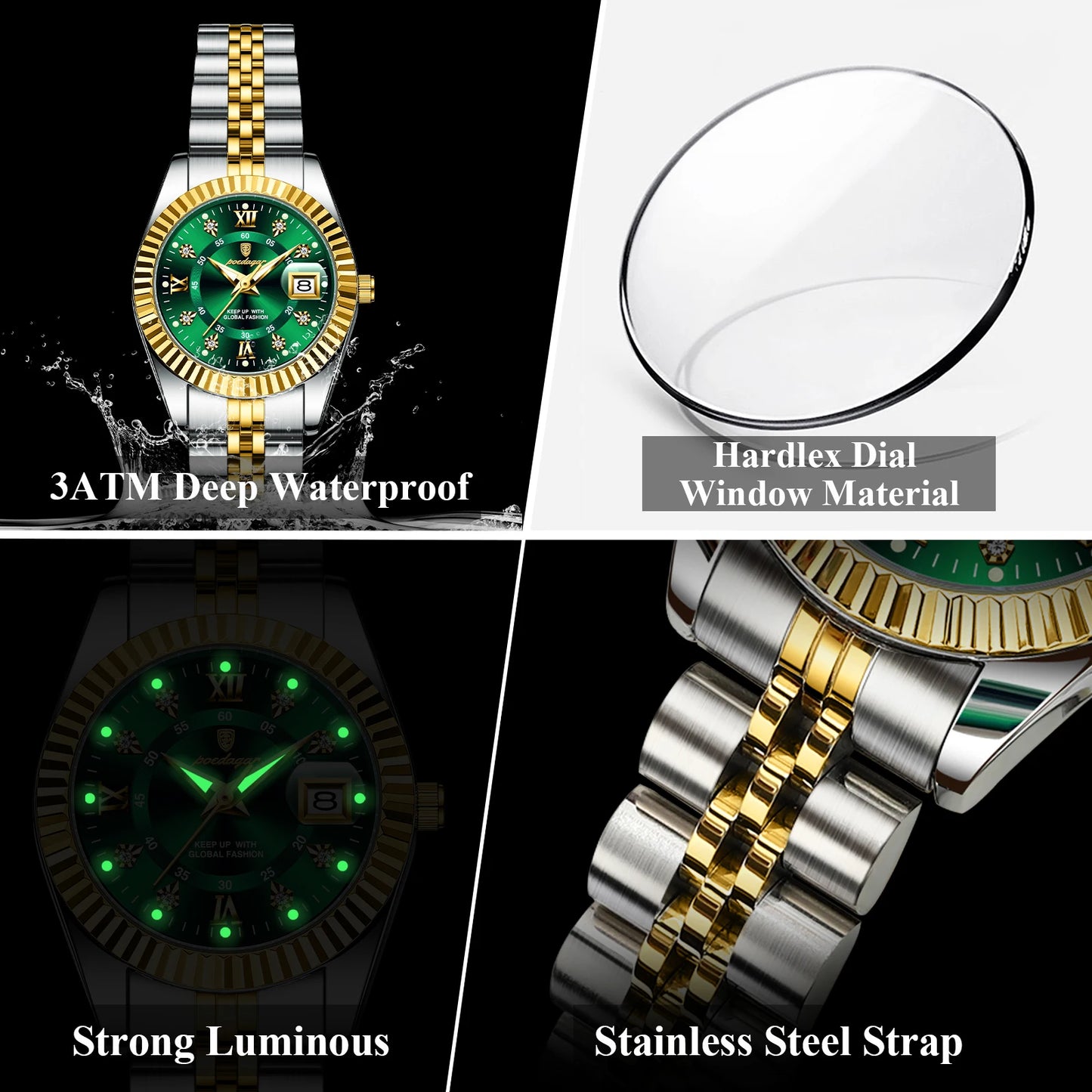 POEDAGAR Top Luxury Ladies Wristwatch Waterproof Luminous Date Casual Women Watch Stainless Steel Quartz Fashion Women's Watches
