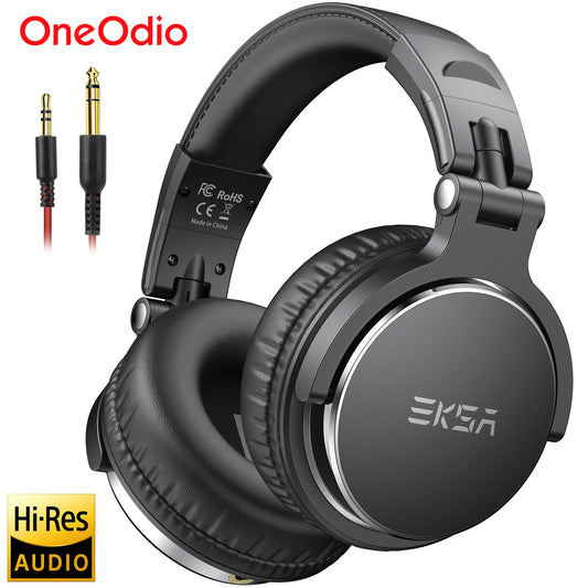 OneOdio EKSA P100 Professional Studio Headphones Wired HiFi Over Ear DJ Monitor Headphones with 50mm Driver, Mic, 3.5mm/6.35mm Audio Cable