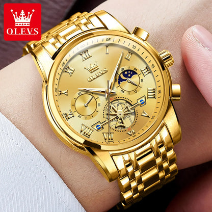 OLEVS 2859 herenhorloge – Klassiek en luxueus model met Romeinse cijfers, multifunctioneel, waterdicht, lichtgevende wijzerplaat, hoogwaardig quartz uurwerk.