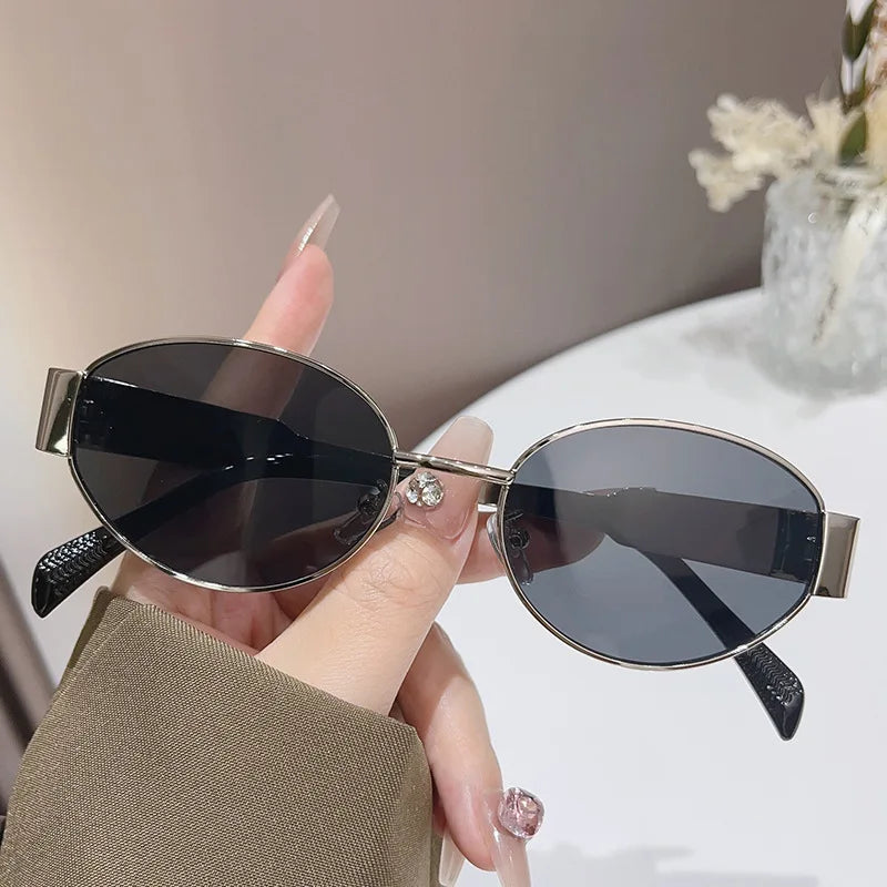 Sexy Small Oval Women's Sunglasses Trendy Luxury Design Metal Frame Shades UV400 Eyewear for Female Classic Vintage Sun Glasses