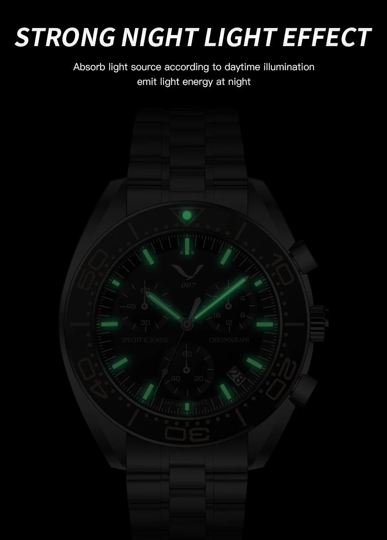 New 007 Specht&Sohne Sports Watches for Men Top Brand Luxury Steel Wrist Watch Fashion Japan VK68 Chronograph