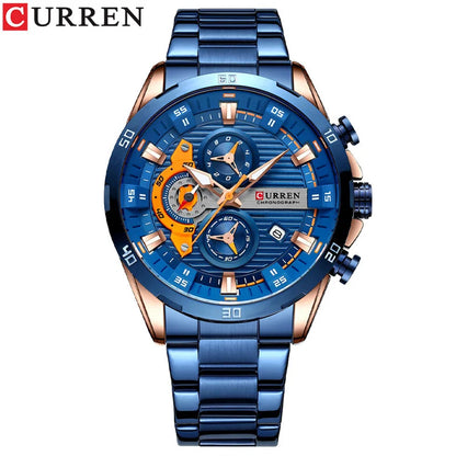 Luxus-Herrenuhr CURREN 8402, neu, aus Edelstahl, wasserdicht, mit Chronograph und Nachtbeleuchtung.