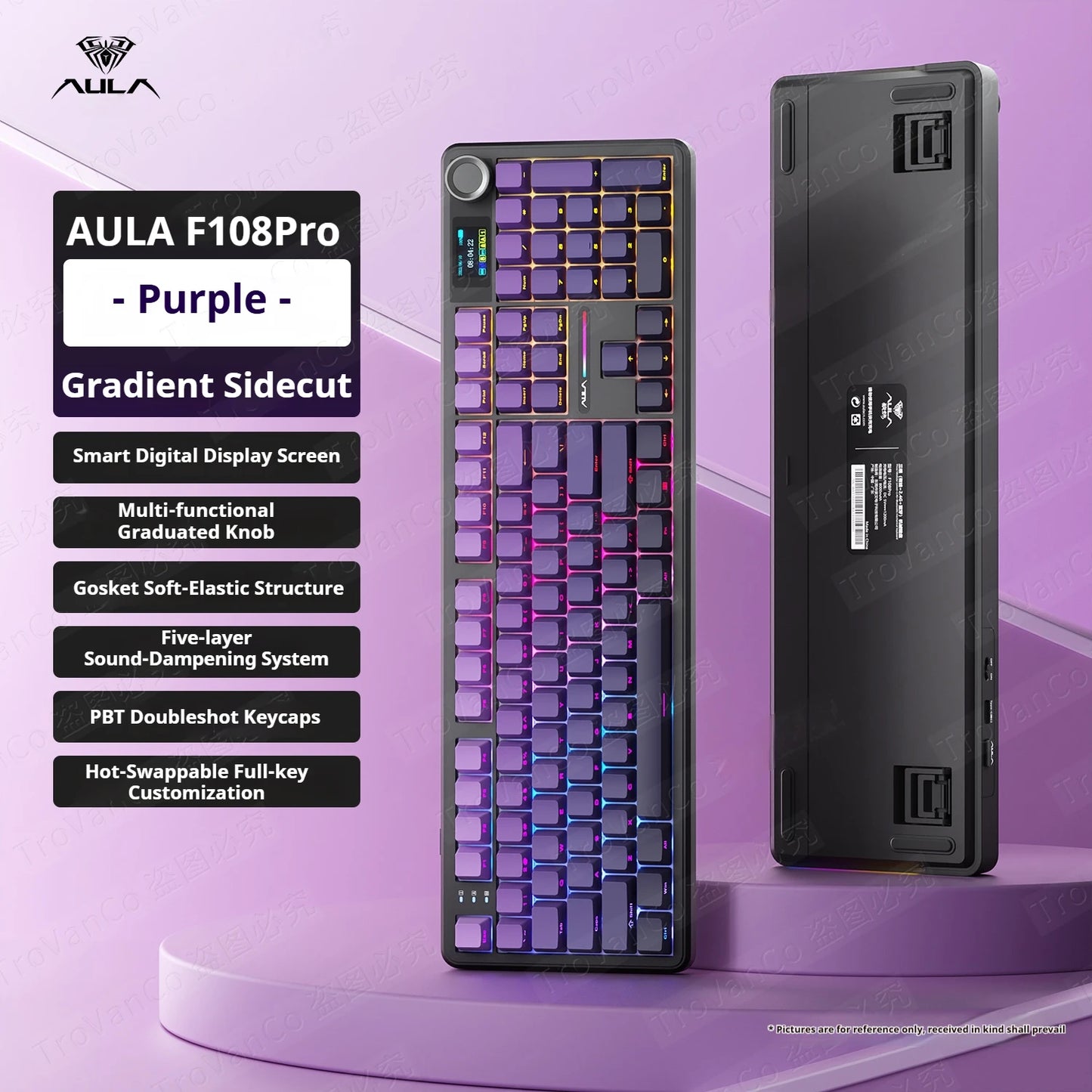 Teclado mecânico AULA F108 PRO personalizado, layout 100%, retroiluminação RGB, Bluetooth sem fios, switch HiFi, teclado gaming