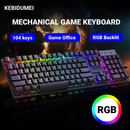 Conjunto de teclado com fios de 104 teclas com retroiluminação RGB e efeito de respiração, teclado gaming ergonómico e rato para computador, portátil, gamer e escritório