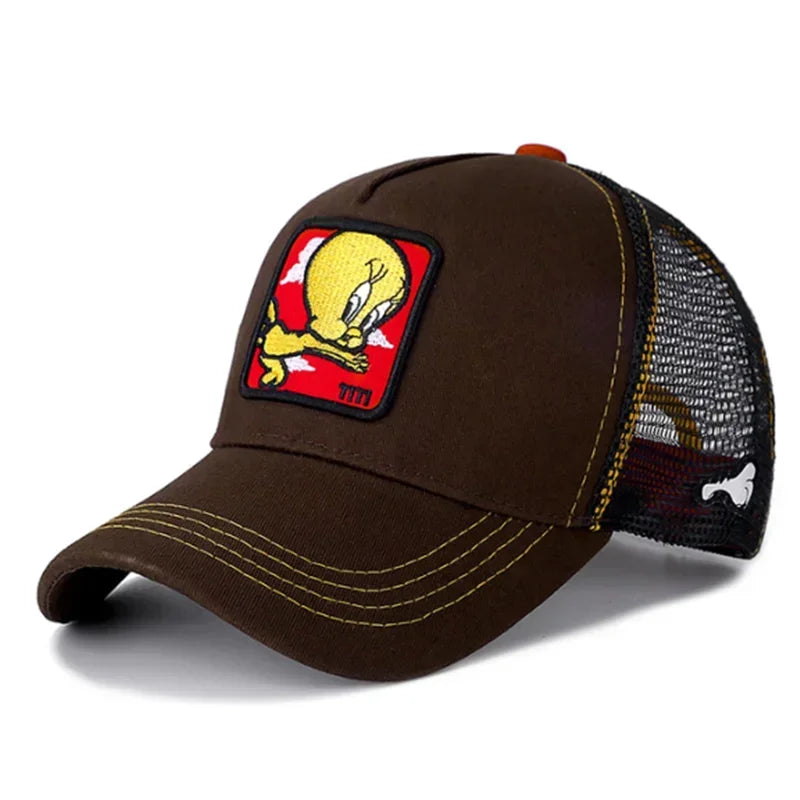 Unisex Anime Cartoon Cap Embroidered Patch Draw Baseball Cap Male Female Trucker Hat Mesh Hats Sun Hat