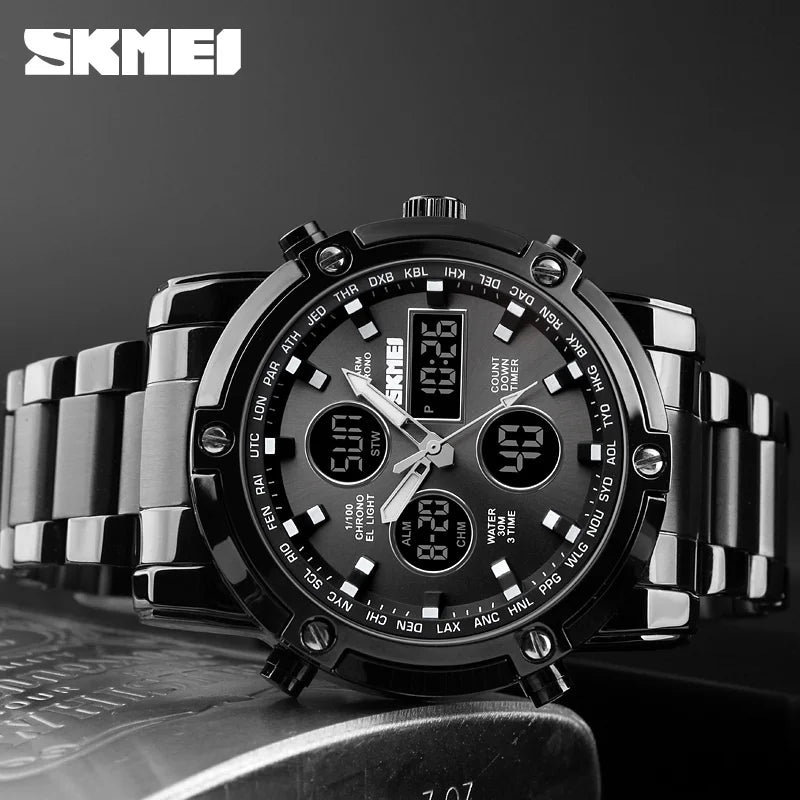 SKMEI 1389 Bracelet Wristwatch Clock Digital Quartz Watch Men Three Time Waterproof Quartz Wrist Mens Watch Relogio Masculino
