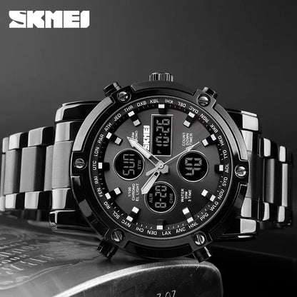 SKMEI 1389 Bracelet Wristwatch Clock Digital Quartz Watch Men Three Time Waterproof Quartz Wrist Mens Watch Relogio Masculino
